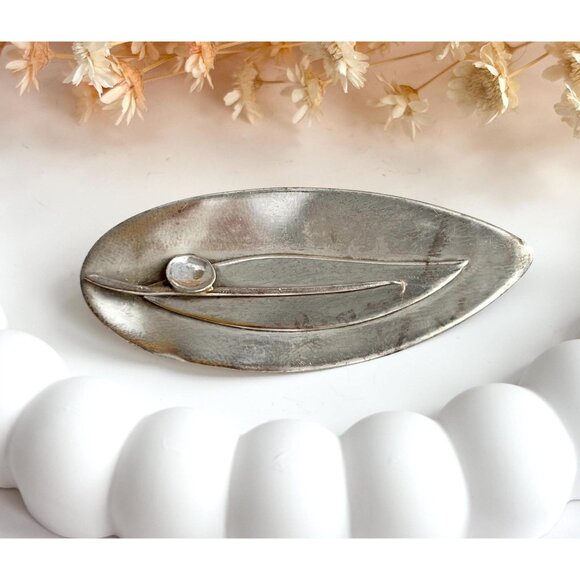 Israeli Made Modernist Sterling Silver Leaf Shaped Vintage Brooch Lapel Pin - Picture 1 of 10
